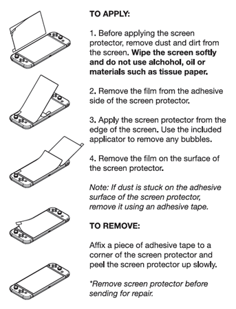 Image showing the steps to install a screen protector on the Nintendo Switch